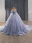 Haut de Gamme Bleu Ciel En Dentelle Papillon Perlage Paillettes Appliques Robe De Bal 2025 Robe Boule De l'épaule Manches Courtes Dos Nu Royal Train Tulle Robe De Ceremonie