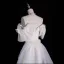Vintage / Retro White Ruffle Satin Wedding Dresses 2024 Trumpet / Mermaid Off-The-Shoulder Short Sleeve Backless Court Train Wedding