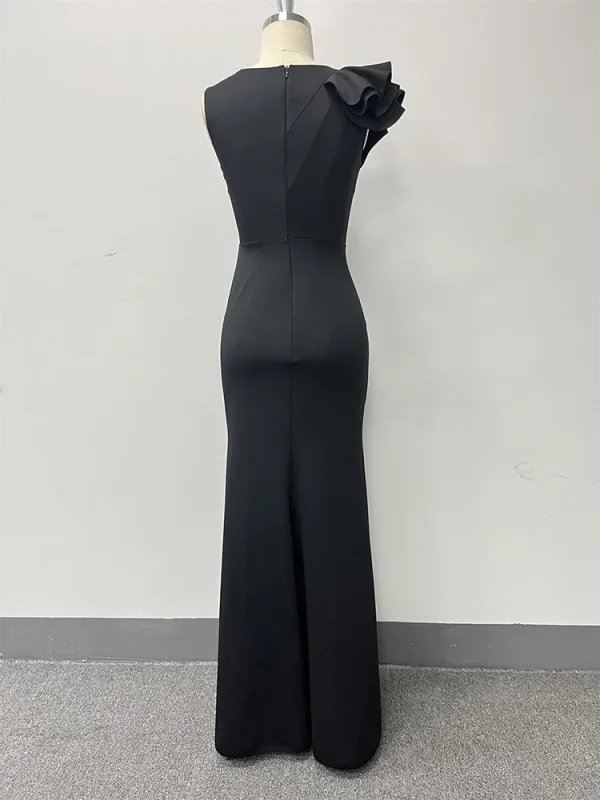 Sexy Black Trumpet / Mermaid Prom Dresses 2024 Square Neckline Sleeveless Floor-Length / Long Prom Formal Dresses