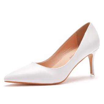 Modest Simple White 7 Cm Stiletto Heels Pointed Toe Prom Pumps High Heels 2024