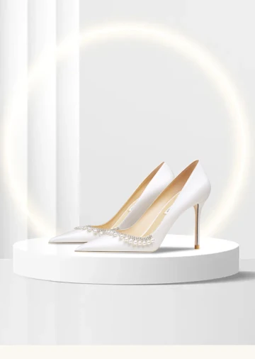 Stijlvolle Witte Parel Rhinestone Bruidsschoenen 2024 Leer 10 Cm Naaldhakken Stiletto Spitse Neus Huwelijk Pumps Hoge Hakken