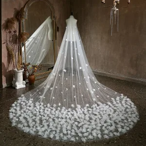 Luxury Gorgeous White Handmade Appliques Chapel Train 3 5 M Wedding Veils 2025