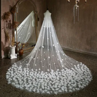 Luxury Gorgeous White Handmade Appliques Chapel Train 3 5 M Wedding Veils 2025