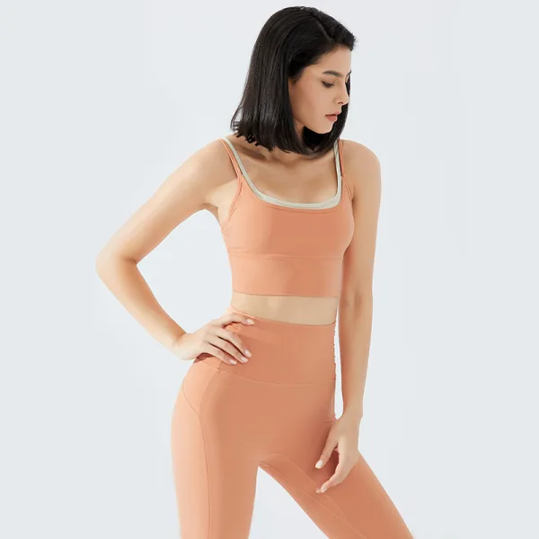 2 Pièces Bleu Marine Nylon Serré Leggings 2021 Moulante Camisole Débardeurs Ensemble de Yoga & Sport