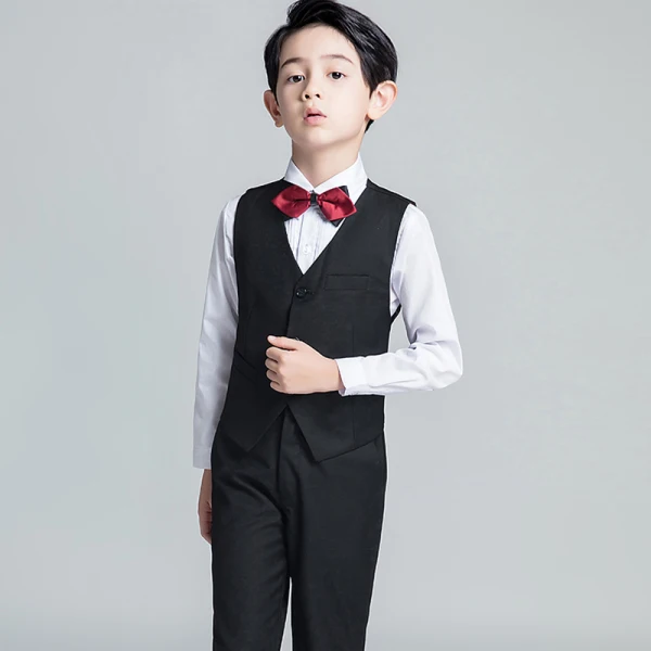 Navy Blue 4-piece Short Sleeve Boys Wedding Suits 2022 Pants Shirt Tie Vest Wedding