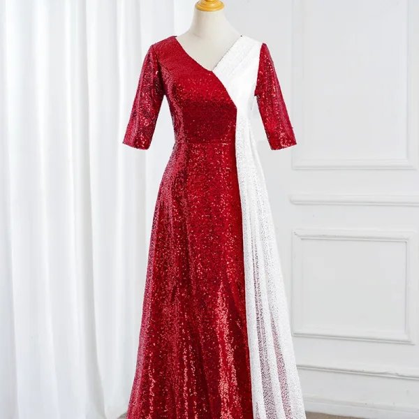 Vintage / Originale Bleu Roi Paillettes Robe De Bal 2025 Trompette / Sirène V-Cou Manches Courtes Longue Promo Robe De Ceremonie