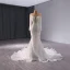 Haut de Gamme Blanche Fait main Perle Paillettes Robe De Mariée 2024 Trompette / Sirène Encolure Dégagée Manches Longues Dos Nu Train De Balayage Mariage