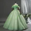 Fée Des Fleurs Vert Cendré Perlage Appliques Paillettes Robe De Bal 2026 Robe Boule De l'épaule Manches Courtes Dos Nu