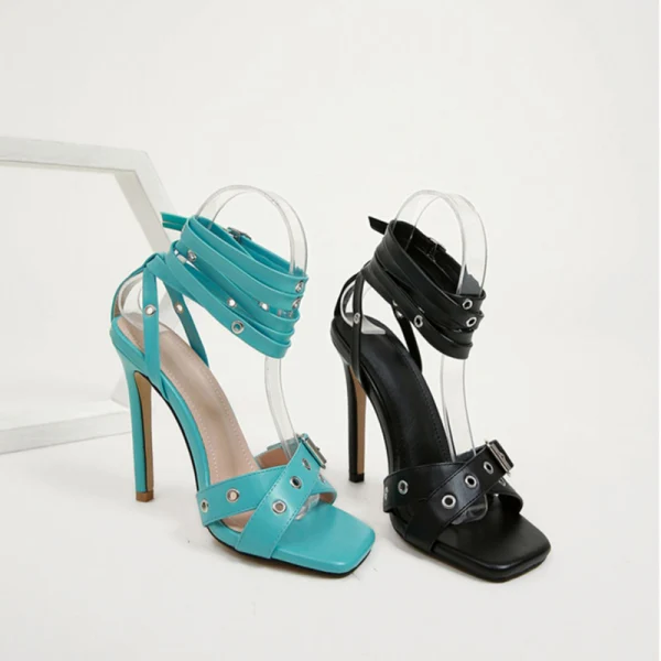 Sexy Summer Black Cocktail Party Evening Party Womens Sandals 2022 Ankle Strap 11 cm Stiletto Heels Open / Peep Toe Sandals High Heels