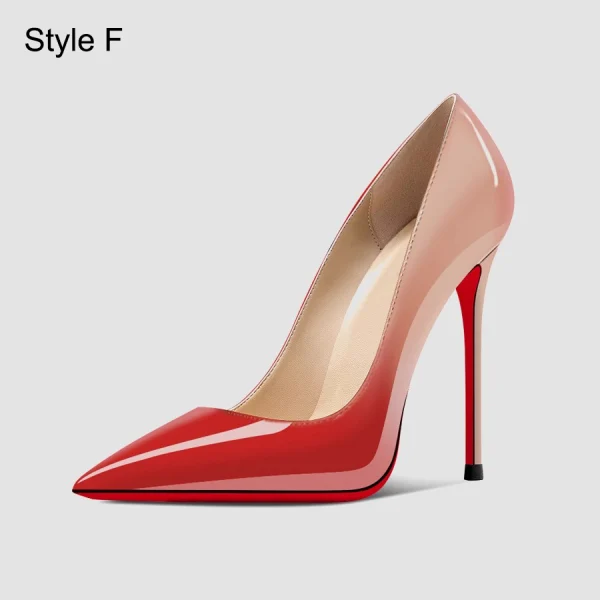 Sexy Red Gradient-Color Evening Party Pumps 2023 Patent Leather 12 cm Stiletto Heels Pointed Toe Pumps High Heels