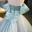 Elegant Sky Blue Beading Sequins Prom Dresses 2023 Ball Gown Scoop Neck Short Sleeve Backless Bow Floor-Length / Long Prom Formal Dresses