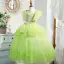 Chic / Beautiful Lime Green Ball Gown Birthday Cascading Ruffles Sequins Flower Girl Dresses 2022 Scoop Neck Short Sleeve Floor-Length / Long Flower Girl Dresses