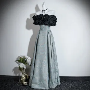 Chic Beautiful Black Pearl Prom Dresses 2026 A Line Princess Ruffle Off The Shoulder Short Sleeve Floor Length Long Formal Dresses