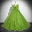 Classic Green Ball Gown Prom Dresses 2024 V-Neck 3/4 Sleeve Backless Floor-Length / Long Prom Formal Dresses