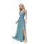 Modest / Simple Pool Blue Split Front Bridesmaid Dresses 2023 A-Line / Princess Chiffon V-Neck Sleeveless Backless Floor-Length / Long Bridesmaid Dresses