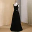 Chic / Beautiful Black Pearl Prom Dresses 2024 A-Line / Princess U-Neck Sleeveless Floor-Length / Long Prom Formal Dresses