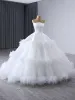 Fashion High-end White Cascading Ruffles Wedding Dresses 2024 Ball Gown Strapless Sleeveless Backless Floor-Length / Long Wedding