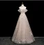 Glitzernden Charmant Champagner Perlenstickerei Strass Pailletten Abendkleider 2025 A Linie Off Shoulder Kurze Ärmel Rückenfreies Lange Festliche Kleider