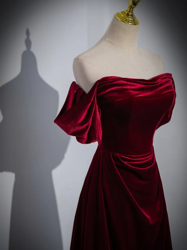 Chic / Beautiful Burgundy Velour Prom Dresses 2023 Ball Gown Strapless Sleeveless Backless Floor-Length / Long Prom Formal Dresses