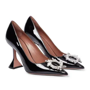Chic Belle Noire Soirée Cuir Verni Faux Diamant Escarpins 2022 8 Cm Talons Aiguilles À Bout Pointu Escarpins Talons Hauts