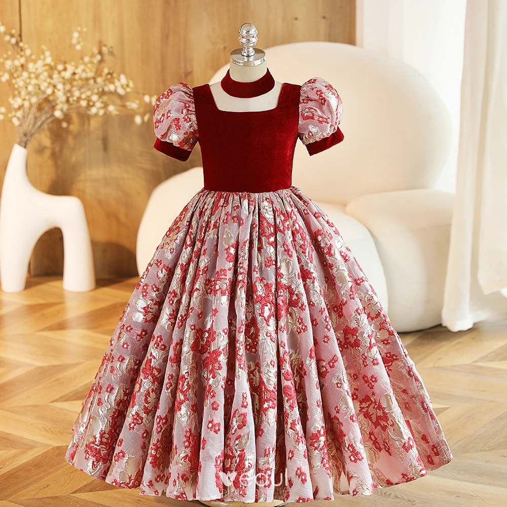 Gold and burgundy hot sale flower girl dresses