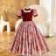 Chic / Beautiful Burgundy Printing Birthday Flower Girl Dresses 2023 Ball Gown Square Neckline Short Sleeve Backless Floor-Length / Long Flower Girl Dresses