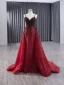 High-end Burgundy Gradient-Color Handmade  Beading Pearl Sequins Prom Dresses 2024 Trumpet / Mermaid Spaghetti Straps Sleeveless Backless Sweep Train Prom Formal Dresses