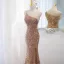 Sexy Gold Perlenstickerei Pailletten Abendkleider 2023 Meerjungfrau One-Shoulder Ärmellos Rückenfreies Gespaltete Front Lange Abend Festliche Kleider
