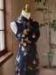 Chinese style Black Butterfly Printing Summer Tea-length Cheongsam 2024 Trumpet / Mermaid High Neck Sleeveless