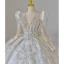 Charmant Blanche Perlage Perle Paillettes Noeud Tomber Hiver Robe De Mariée 2024 Robe Boule V-Cou Manches Longues Dos Nu Chapel Train Mariage