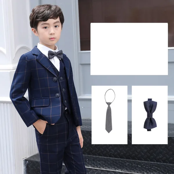 Sky Blue Long Sleeve 6-piece Plaid Boys Wedding Suits 2025 Wedding Body Jewellery Coat Pants Shirt Tie Vest