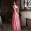 Elegant Burgundy Sequins Evening Dresses 2022 A-Line / Princess Square Neckline Short Sleeve Backless Bow Floor-Length / Long Evening Party Formal Dresses
