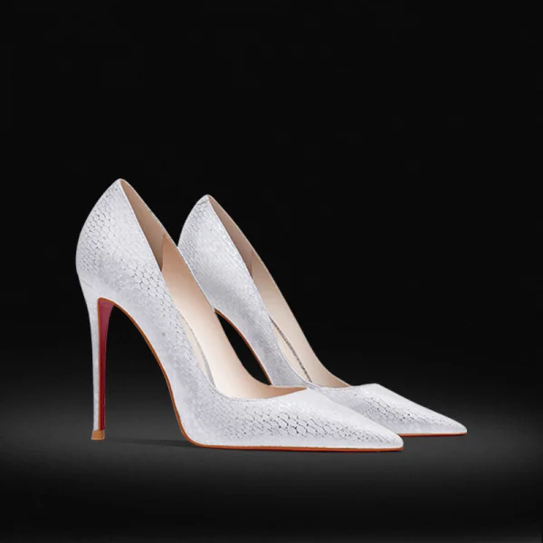 Charmant Blanche Soirée Semelle Rouge Motif Peau De Serpent Escarpins 2023 Cuir 8 cm Talons Aiguilles À Bout Pointu Escarpins Talons Hauts