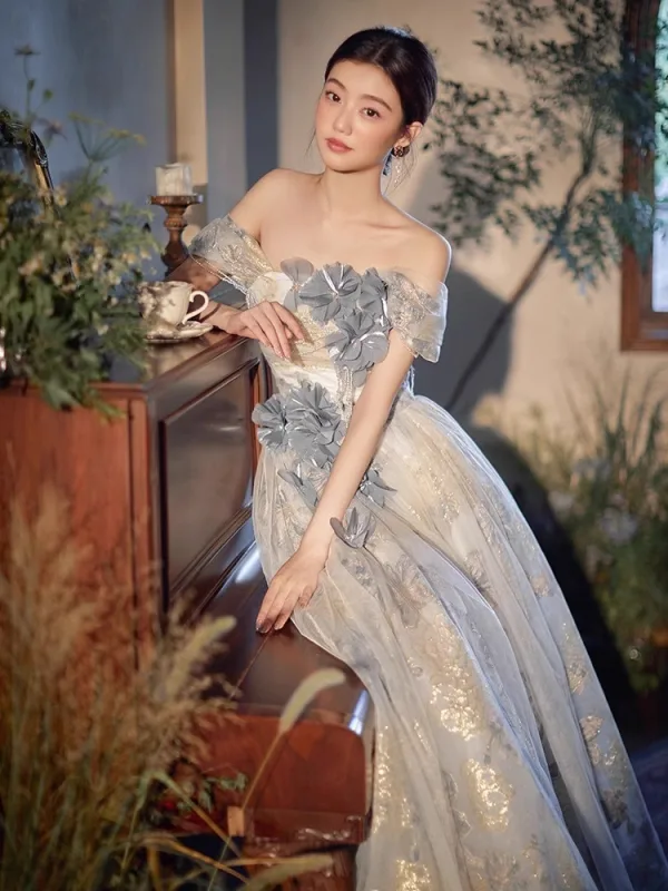 Chic / Belle Blanche Perlage Appliques Robe De Bal 2024 Princesse De l'épaule Manches Courtes Dos Nu Longue Promo Robe De Ceremonie