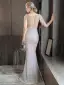 Sparkly Beige Sequins Evening Dresses 2022 Trumpet / Mermaid Scoop Neck Beading Tassel Sleeveless Backless Floor-Length / Long Evening Party Formal Dresses