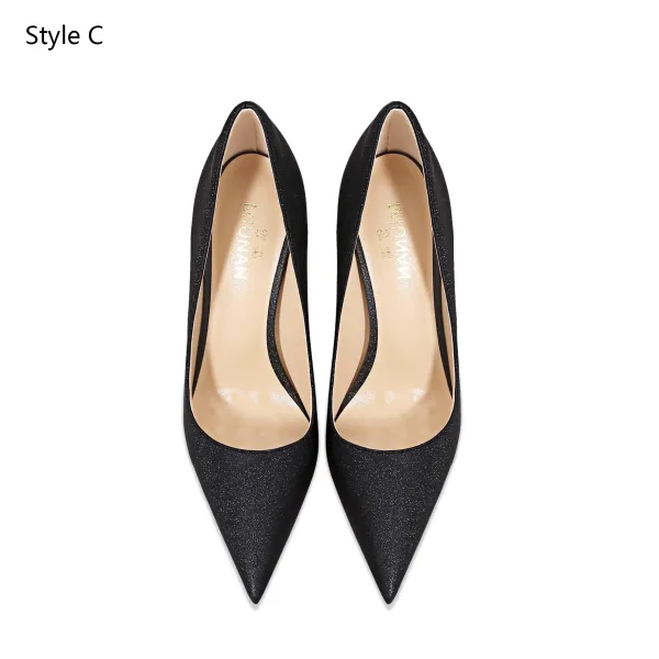 Chic / Beautiful Champagne Glitter Evening Party Pumps 2026 Leather 12 cm Stiletto Heels Pointed Toe Pumps High Heels