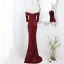 Scintillantes Sexy Bordeaux Paillettes Robe De Soirée 2022 Trompette / Sirène De l'épaule Manches Courtes Dos Nu Longue Robe De Ceremonie