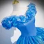 Cendrillon Chic / Belle Bleu Papillon Appliques Robe De Bal 2023 Robe Boule Volants De l'épaule Manches Courtes Dos Nu Longue Promo Robe De Ceremonie