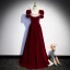 Elegant Burgundy Suede Prom Dresses 2023 A-Line / Princess Square Neckline Pearl Sequins Short Sleeve Floor-Length / Long Prom Formal Dresses