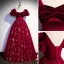 Chic / Beautiful Burgundy Sequins Prom Dresses 2023 A-Line / Princess Square Neckline Puffy Short Sleeve Backless Floor-Length / Long Prom Formal Dresses