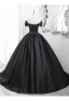 Elegant Black Satin Prom Dresses 2024 Ball Gown Off-The-Shoulder Sleeveless Backless Floor-Length / Long Prom Formal Dresses
