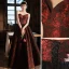Vintage / Retro Burgundy Printing Prom Dresses 2022 A-Line / Princess Strapless Sleeveless Backless Floor-Length / Long Formal Dresses