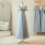 Chic / Belle Gris Perlage Faux Diamant Paillettes Robe Demoiselle D'honneur 2023 Princesse Encolure Carrée Manches Courtes Dos Nu Longue