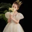 Bling Bling Beading Champagne Pearl Sequins Flower Girl Dresses 2024 Ball Gown Birthday Scoop Neck Puffy Short Sleeve Floor-Length / Long