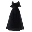 Charming Black Feather Beading Sequins Prom Dresses 2022 A-Line / Princess Square Neckline Bell sleeves Backless Floor-Length / Long Formal Dresses