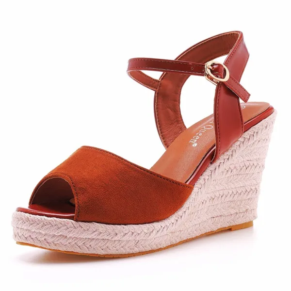 Chic / Beautiful Beach Street Wear Dark Green Braid Womens Sandals 2025 9 cm Wedges Open / Peep Toe Sandals