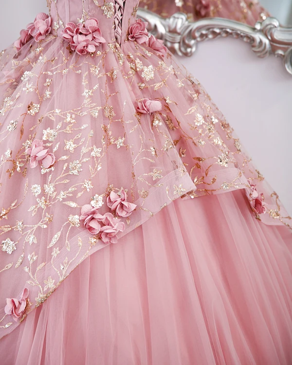 Flower Fairy Candy Pink Appliques Sequins Prom Dresses 2022 Ball Gown Scoop Neck Sleeveless Backless Floor-Length / Long Prom Formal Dresses