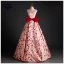 Lovely Blushing Pink Printing Prom Dresses 2023 Ball Gown V-Neck Sleeveless Backless Bow Floor-Length / Long Prom Formal Dresses