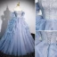 Fashion Sky Blue Cascading Ruffles Prom Dresses 2023 Ball Gown Strapless Short Sleeve Backless Sweep Train Prom Formal Dresses