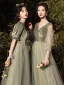Chic / Beautiful Sage Green Velour Bridesmaid Dresses 2022 A-Line / Princess Sequins Suede Short Sleeve Backless Floor-Length / Long Bridesmaid Wedding Party Dresses